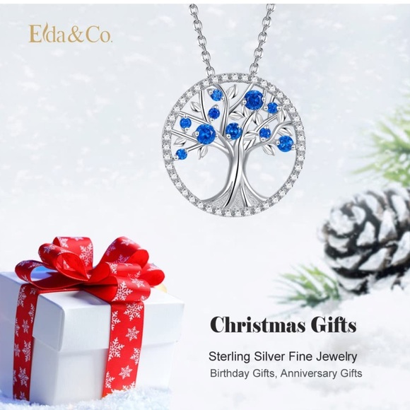 September Birthstone Tree Of Life Blue Sapphire Sterling Silver Necklace - Picture 5 of 7